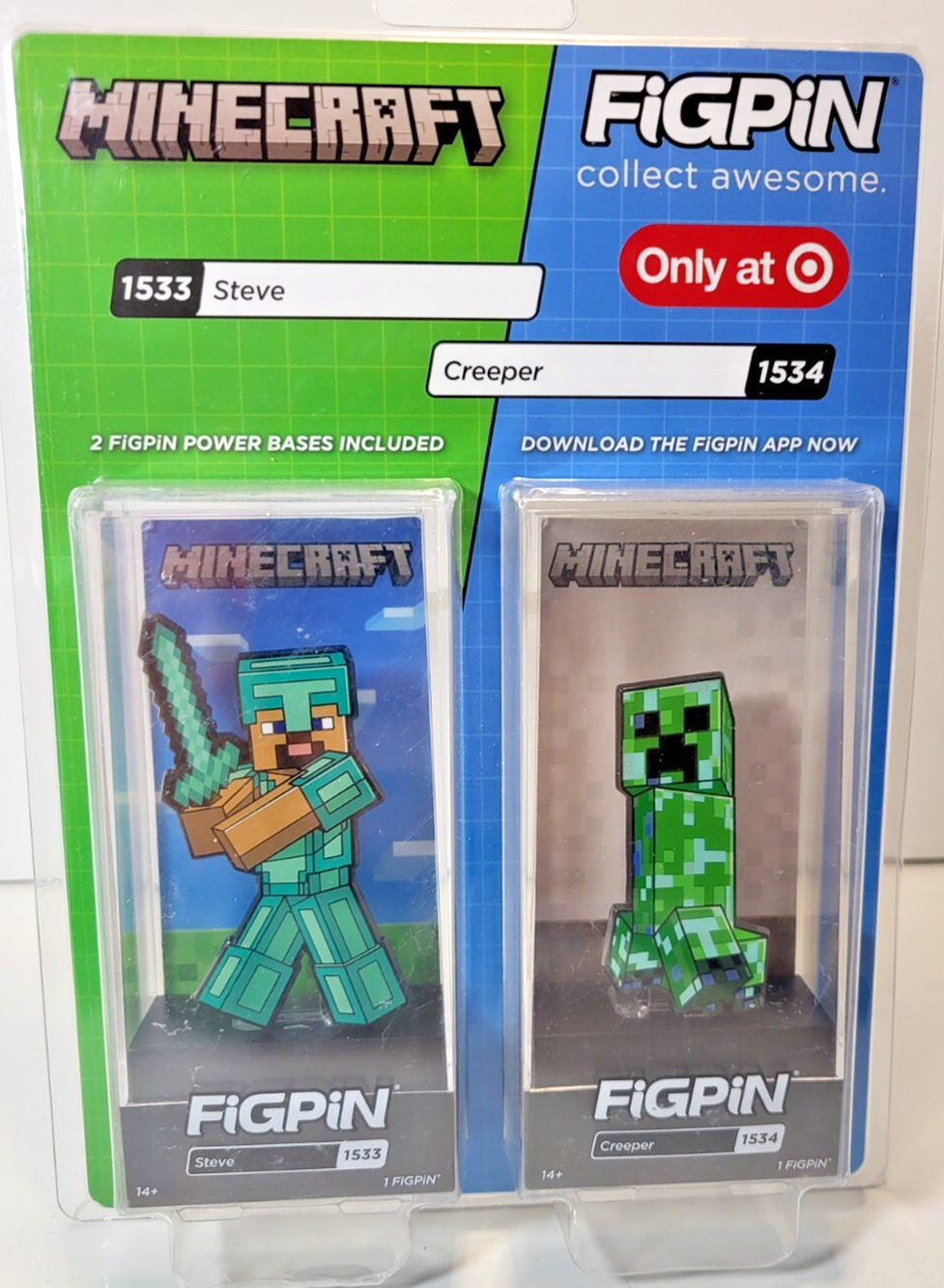 FIGPIN Minecraft 2 pk Steve & Creeper Pin Display Target Exclusive Diamond Armor
